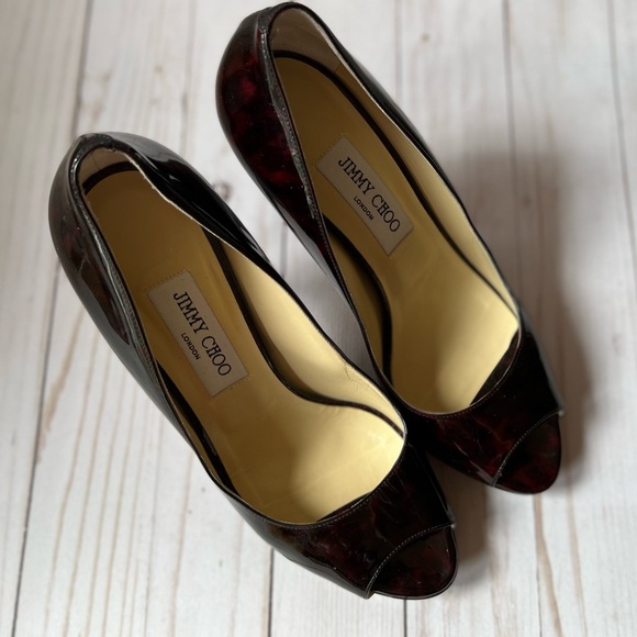 Authentic Jimmy Choo Patent Leather Open Peep Toe Platform Heels - Picture 4 of 7